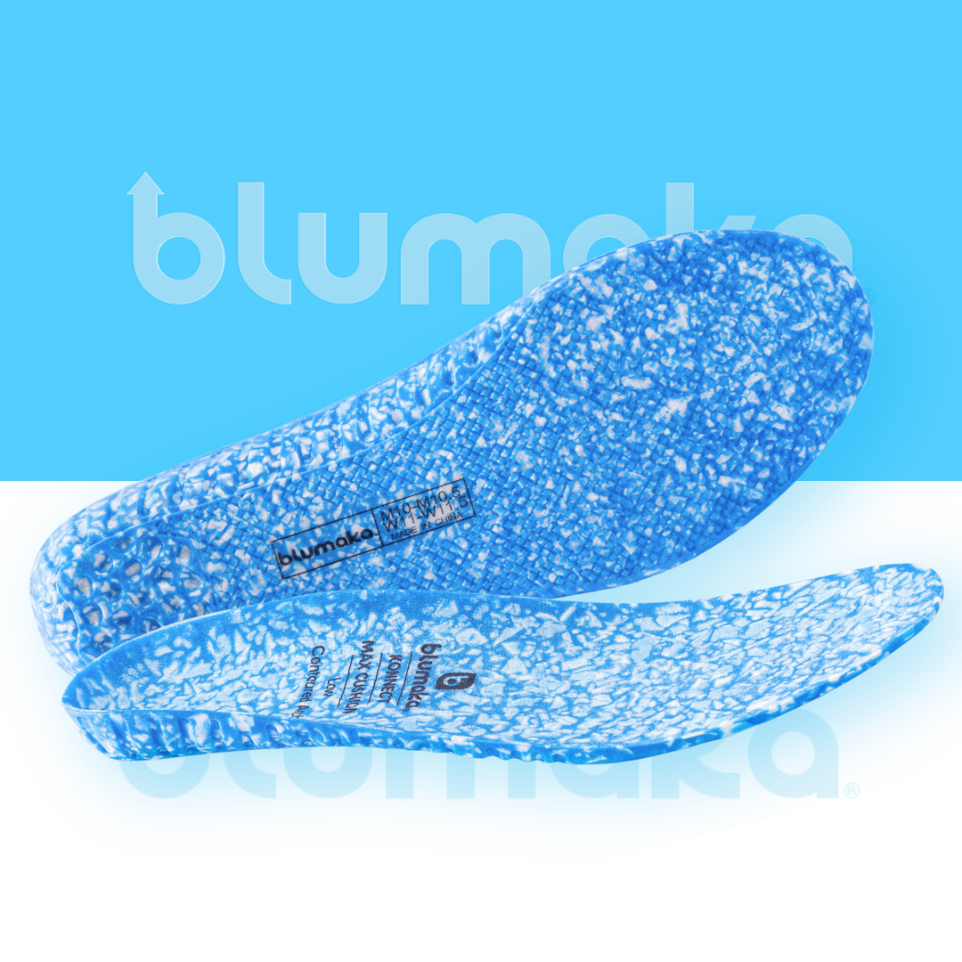 Three Blumaka insoles showing the ETPU foam structure