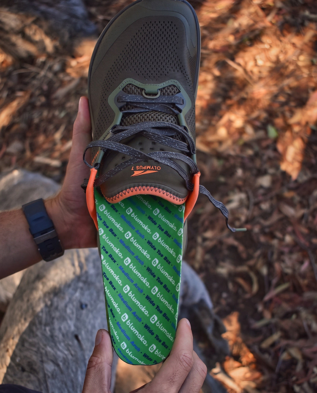 Blumaka Wide Toe Box insole fitted inside an Altra trail shoe