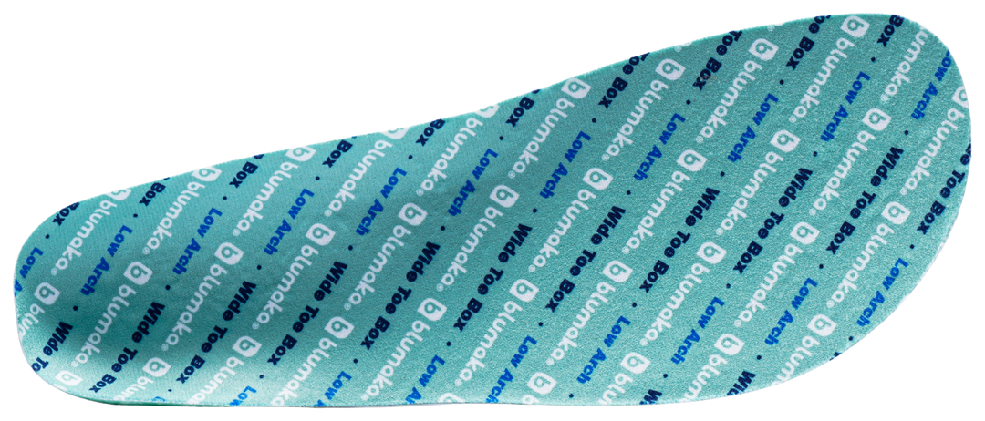 Blumaka Wide Toe Box insole with low arch support, showing the wide forefoot