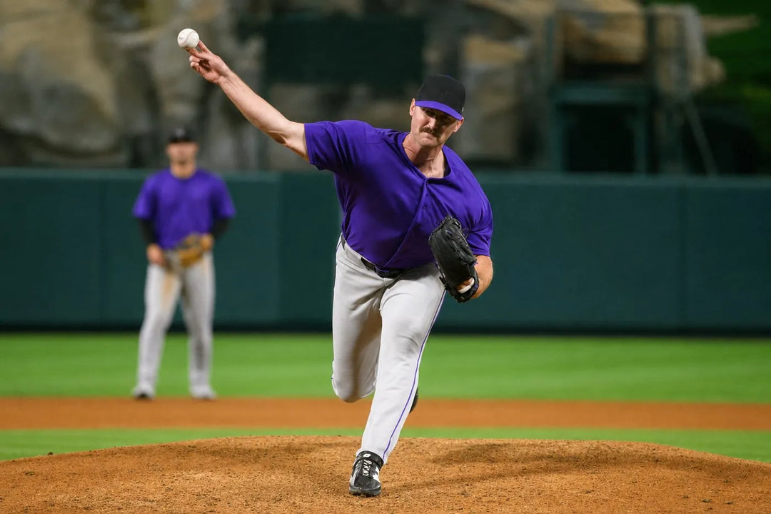 TJ Shook mid delivery for the Colorado Rockies organization